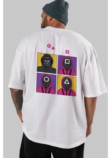 Squid Game (1) Arka Baskılı Beyaz Oversize T-Shirt Bisiklet Yaka Pamuk Erkek Kadın indirimleri