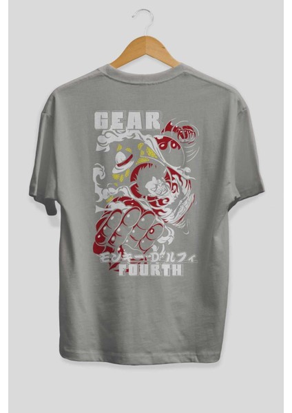 Luffy Gear Fourth Anime Arka Baskılı Gri Oversize T-Shirt %100 Pamuk Erkek Kadın fiyatları