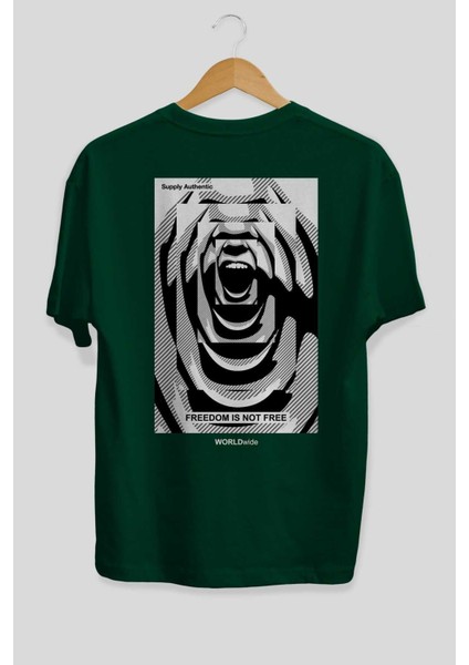 Freedom Not Free 2 Arka Baskılı Zümrüt Yeşili Oversize T-Shirt Unisex Erkek Kadın Bisiklet Yaka fiyatları
