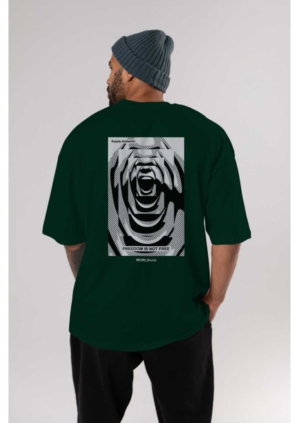 Freedom Not Free 2 Arka Baskılı Zümrüt Yeşili Oversize T-Shirt Unisex Erkek Kadın Bisiklet Yaka indirimleri