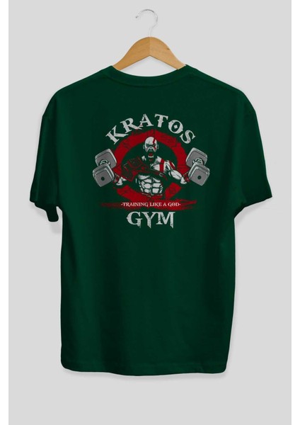 Kratos Gym Arka Baskılı Zümrüt Yeşili Oversize T-Shirt Bisiklet Yaka Erkek Kadın fiyatları