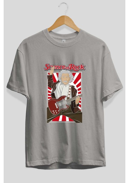 Einstein Science Ön Baskılı Gri Oversize T-Shirt Unisex Erkek Kadın Bisiklet Yaka fiyatları