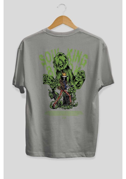 Soul King Brook Anime Arka Baskılı Gri Oversize T-Shirt %100 Pamuk Erkek Kadın fiyatları