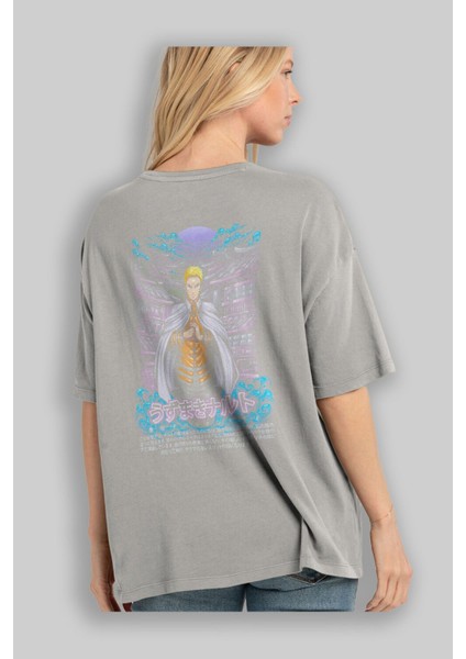Naruto (8) Anime Arka Baskılı Gri Oversize T-Shirt %100 Pamuk Erkek Kadın modelleri