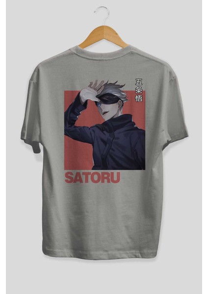 Satoru Gojo 2 Anime Arka Baskılı Gri Oversize T-Shirt %100 Pamuk Erkek Kadın fiyatları