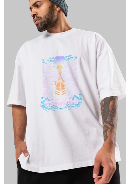 Naruto (8) Anime Ön Baskılı Beyaz Oversize T-Shirt Erkek Kadın modelleri
