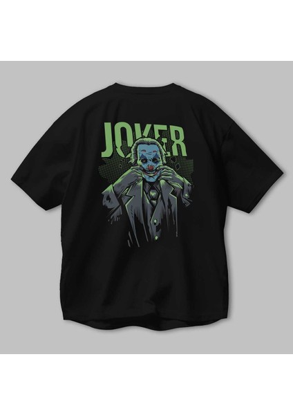 Joker (9) Arka Baskılı Siyah Oversize T-Shirt Bisiklet Yaka Pamuk Erkek Kadın modelleri