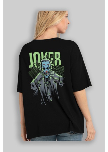 Joker (9) Arka Baskılı Siyah Oversize T-Shirt Bisiklet Yaka Pamuk Erkek Kadın fırsatları