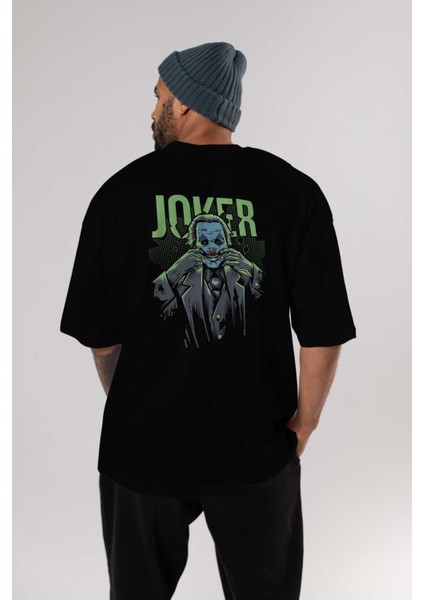 Joker (9) Arka Baskılı Siyah Oversize T-Shirt Bisiklet Yaka Pamuk Erkek Kadın indirimleri
