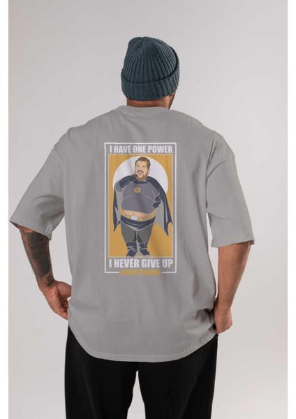 James Corden Batman Arka Baskılı Gri Oversize T-Shirt Unisex Erkek Kadın Bisiklet Yaka