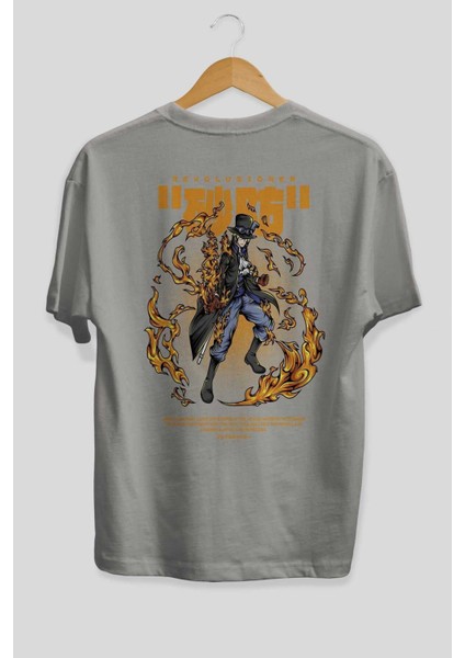 Revolusioner Sabo Anime Arka Baskılı Gri Oversize T-Shirt %100 Pamuk Erkek Kadın fiyatları