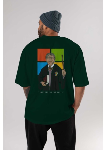 Harry Potter Gates Arka Baskılı Zümrüt Yeşili Oversize T-Shirt Unisex Erkek Kadın Bisiklet Yaka indirimleri