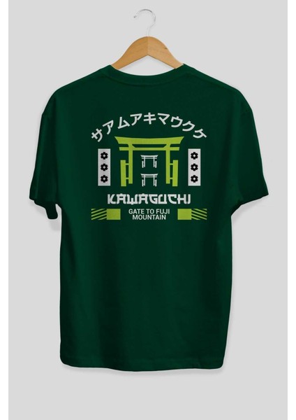 Kawaguchi Arka Baskılı Zümrüt Yeşili Oversize T-Shirt Unisex Erkek Kadın Bisiklet Yaka fiyatları