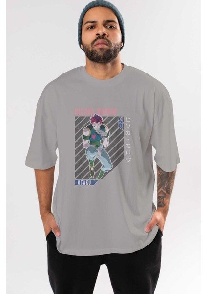 Hisoka Morow 2 2 Anime Ön Baskılı Gri Oversize T-Shirt %100 Pamuk Erkek Kadın