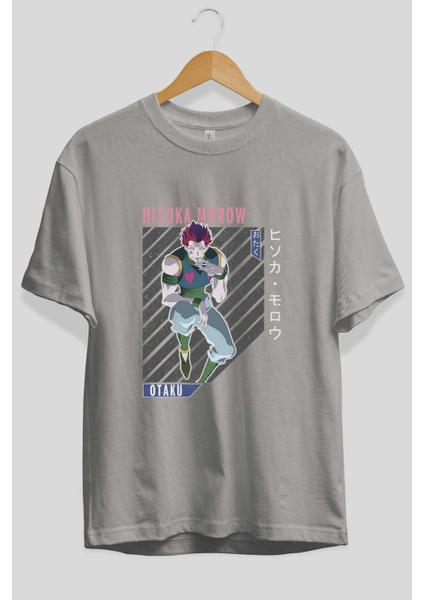 Hisoka Morow 2 2 Anime Ön Baskılı Gri Oversize T-Shirt %100 Pamuk Erkek Kadın fiyatları