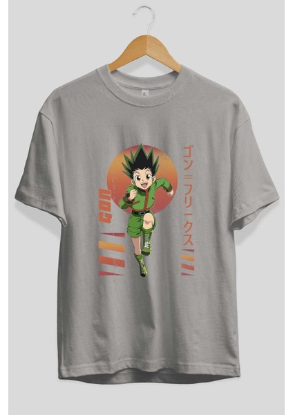 Gon Freecss Hunter x Hunter 2 Anime Ön Baskılı Gri Oversize T-Shirt %100 Pamuk Erkek Kadın fiyatları