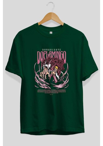 Doflamingo Anime Ön Baskılı Zümrüt Yeşili Oversize T-Shirt Erkek Kadın fiyatları