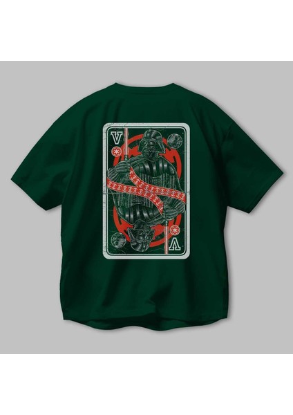 King Of The Darkside Arka Baskılı Zümrüt Yeşili Oversize T-Shirt Unisex Erkek Kadın Bisiklet Yaka modelleri