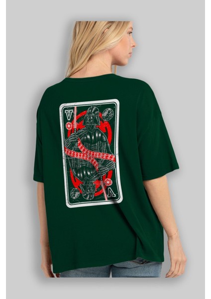 King Of The Darkside Arka Baskılı Zümrüt Yeşili Oversize T-Shirt Unisex Erkek Kadın Bisiklet Yaka fırsatları