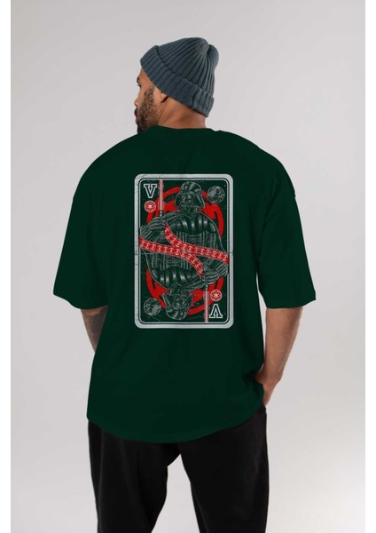 King Of The Darkside Arka Baskılı Zümrüt Yeşili Oversize T-Shirt Unisex Erkek Kadın Bisiklet Yaka indirimleri