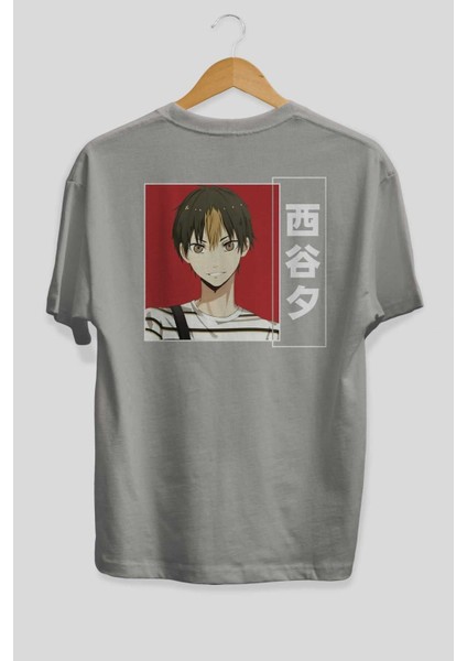 Yuu Nishinoya 1 Anime Arka Baskılı Gri Oversize T-Shirt %100 Pamuk Erkek Kadın fiyatları