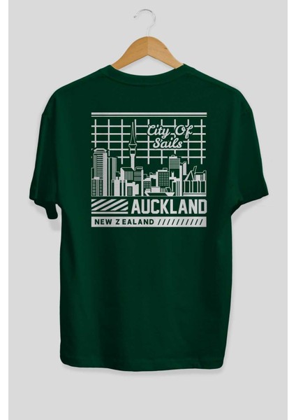 Auckland Arka Baskılı Zümrüt Yeşili Oversize T-Shirt Unisex Erkek Kadın Bisiklet Yaka fiyatları