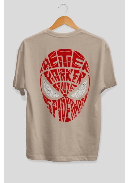 Spiderman Arka Baskılı Bej Oversize T-Shirt Erkek Kadın fiyatları