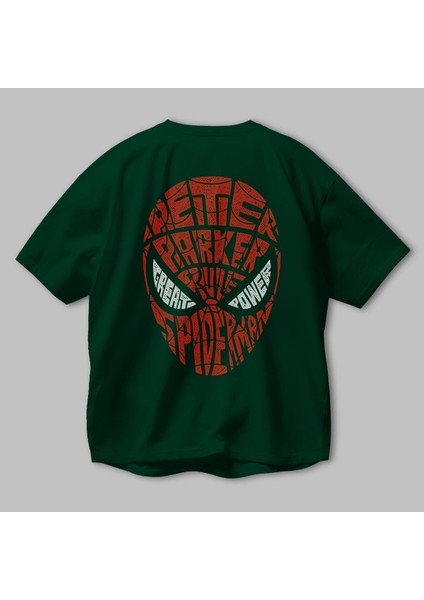 Spiderman Arka Baskılı Zümrüt Yeşili Oversize T-Shirt Erkek Kadın modelleri