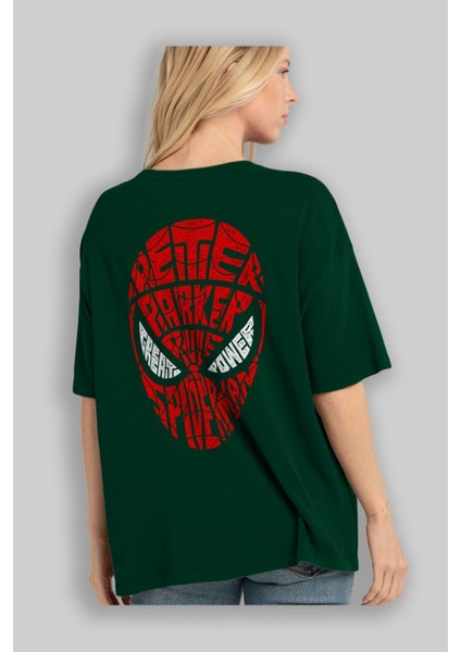 Spiderman Arka Baskılı Zümrüt Yeşili Oversize T-Shirt Erkek Kadın fırsatları