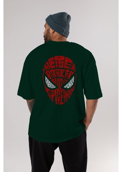 Spiderman Arka Baskılı Zümrüt Yeşili Oversize T-Shirt Erkek Kadın indirimleri