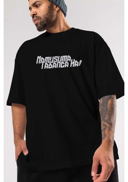Namusuma Tabanca Ha Ön Baskılı Siyah Oversize T-Shirt Erkek Kadın Bisiklet Yaka modelleri