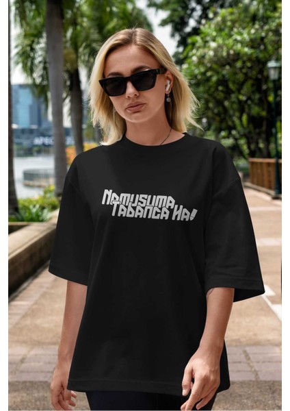 Namusuma Tabanca Ha Ön Baskılı Siyah Oversize T-Shirt Erkek Kadın Bisiklet Yaka indirimleri