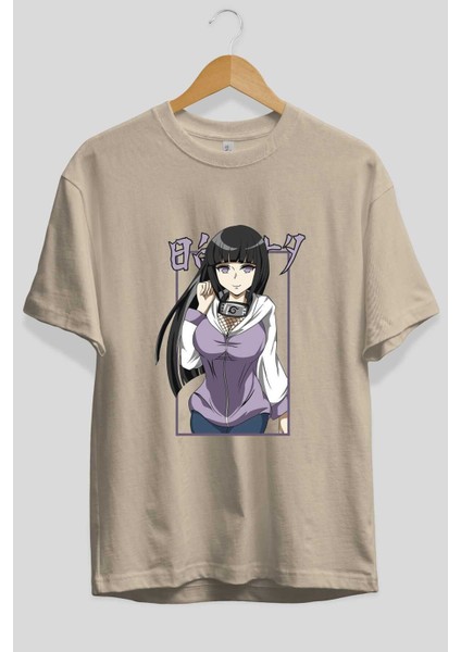 Hinata Naruto Anime Ön Baskılı Bej Oversize T-Shirt Erkek Kadın fiyatları