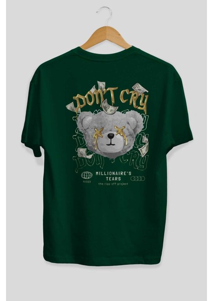 Dont Cry Bear Arka Baskılı Zümrüt Yeşili Oversize T-Shirt Unisex Erkek Kadın Bisiklet Yaka fiyatları