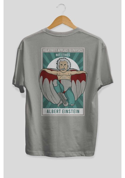 Nacho Libre Einstein Arka Baskılı Gri Oversize T-Shirt Unisex Erkek Kadın Bisiklet Yaka fiyatları