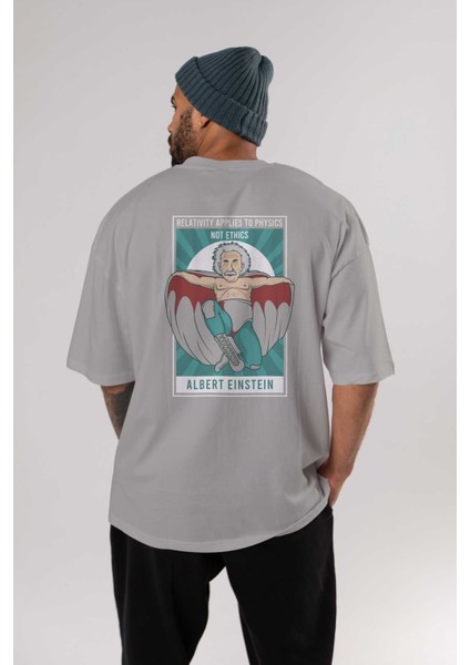 Nacho Libre Einstein Arka Baskılı Gri Oversize T-Shirt Unisex Erkek Kadın Bisiklet Yaka fırsatları