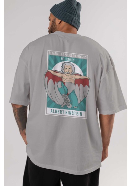 Nacho Libre Einstein Arka Baskılı Gri Oversize T-Shirt Unisex Erkek Kadın Bisiklet Yaka indirimleri