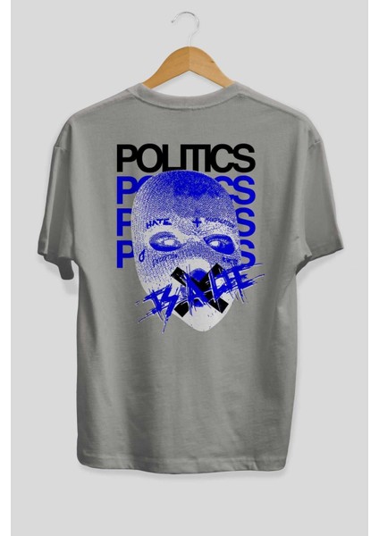 Politics Is A Lie Arka Baskılı Gri Oversize T-Shirt Unisex Erkek Kadın Bisiklet Yaka fiyatları