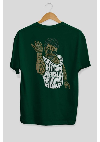 Salt Bae Arka Baskılı Zümrüt Yeşili Oversize T-Shirt Erkek Kadın Bisiklet Yaka fiyatları
