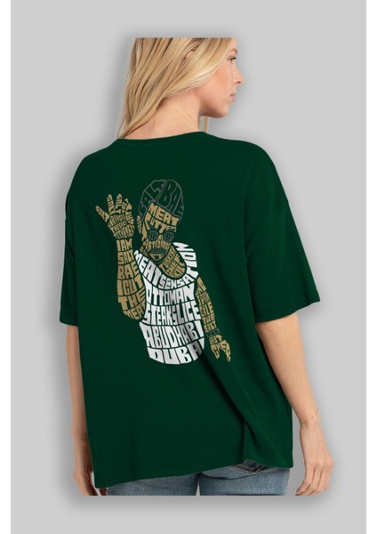 Salt Bae Arka Baskılı Zümrüt Yeşili Oversize T-Shirt Erkek Kadın Bisiklet Yaka fırsatları