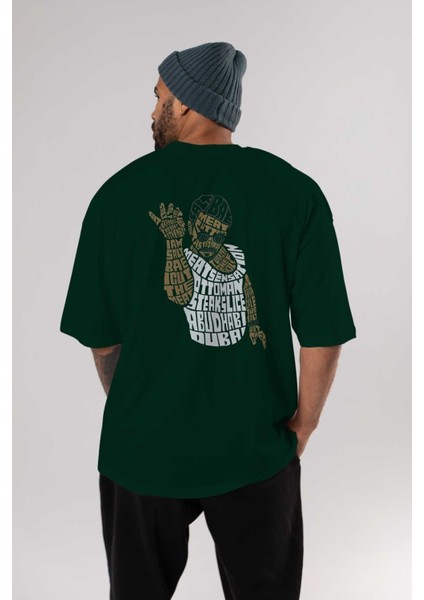 Salt Bae Arka Baskılı Zümrüt Yeşili Oversize T-Shirt Erkek Kadın Bisiklet Yaka indirimleri