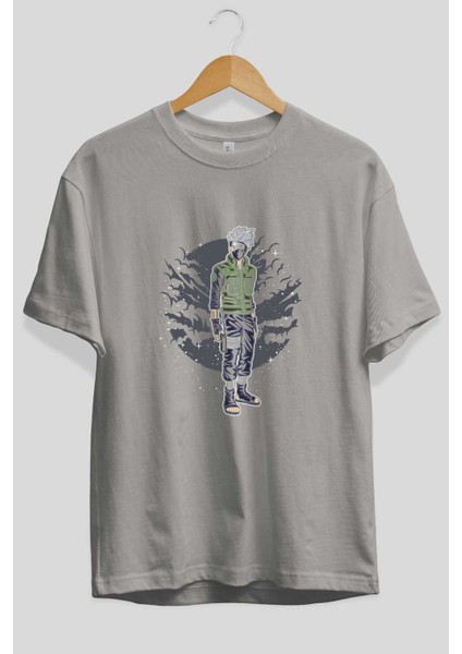 Shınobı Ön Baskılı Gri Oversize T-Shirt Unisex Erkek Kadın Bisiklet Yaka fiyatları
