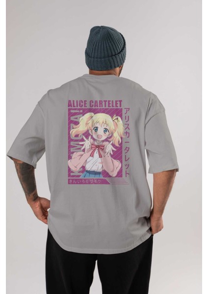 Alice Cartelet 12 Anime Arka Baskılı Gri Oversize T-Shirt %100 Pamuk Erkek Kadın