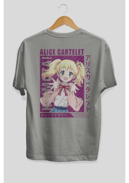 Alice Cartelet 12 Anime Arka Baskılı Gri Oversize T-Shirt %100 Pamuk Erkek Kadın fiyatları
