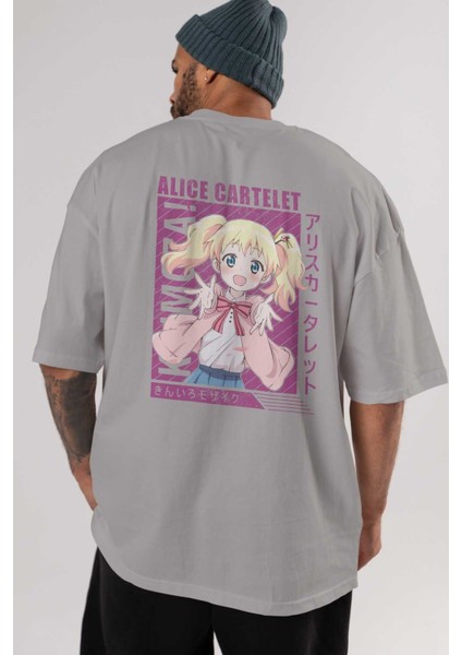 Alice Cartelet 12 Anime Arka Baskılı Gri Oversize T-Shirt %100 Pamuk Erkek Kadın indirimleri