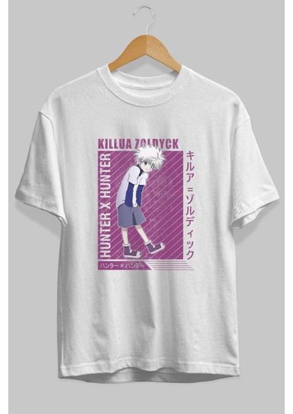 Killua Zoldyck 3 1 Anime Ön Baskılı Beyaz Oversize T-Shirt Erkek Kadın fiyatları