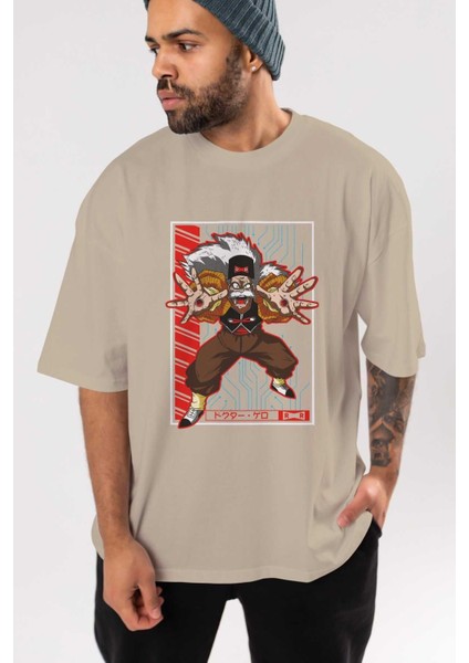Dragonball Drmakigero Anime Ön Baskılı Bej Oversize T-Shirt Erkek Kadın indirimleri
