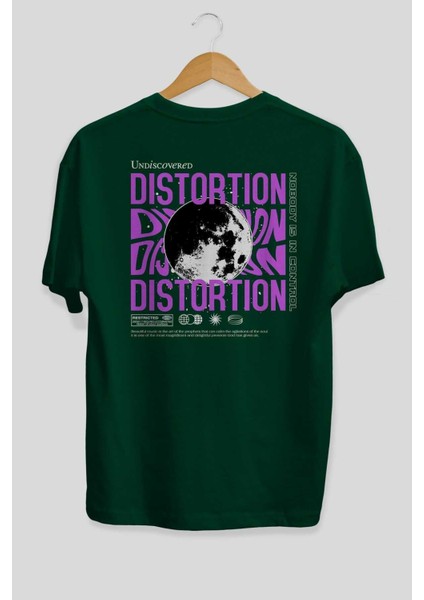 Distortion Arka Baskılı Zümrüt Yeşili Oversize T-Shirt Unisex Erkek Kadın Bisiklet Yaka fiyatları