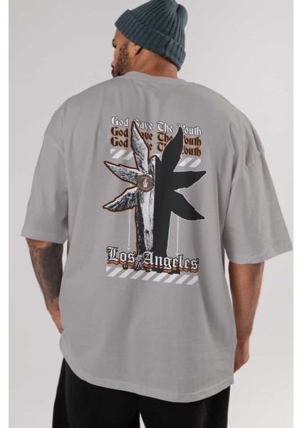God Save The Youth Arka Baskılı Gri Oversize T-Shirt Unisex Erkek Kadın Bisiklet Yaka indirimleri