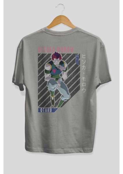 Hisoka Morow 2 2 Anime Arka Baskılı Gri Oversize T-Shirt %100 Pamuk Erkek Kadın fiyatları